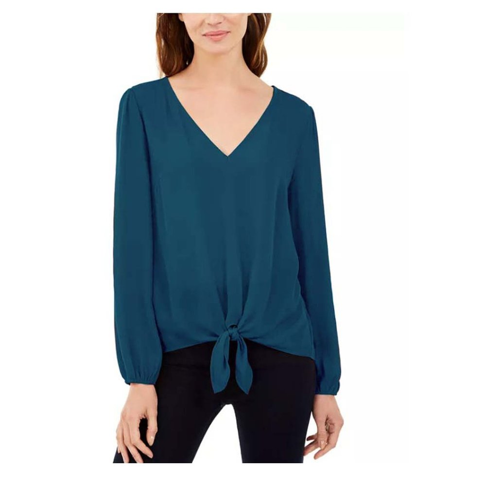 INC International Concepts Women's Tie-Front Long Sleeve Blouson Top - L
